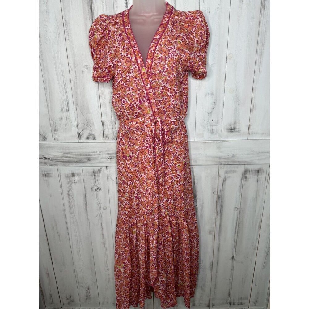 POUPETTE ST‎ BARTH LONG DRESS BABA PINK NET FLORAL COTTON MIDI MSRP $510 MEDIUM